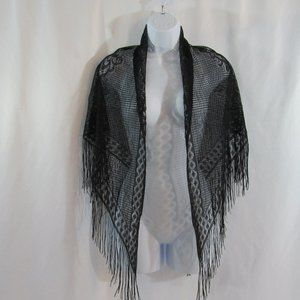 Women's black lace wrap with fringe